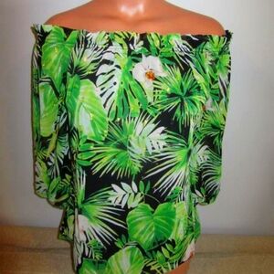 Off the Should 3/4 sleeve Top, WHBM, Emerald Palm Amazon, sz Med